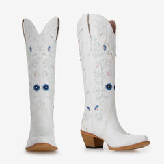 Tuhoomall Western Embroidered Mid Calf Boots, Chunky 5.5 cm Heel, Slip-On Design for Weddings and Outdoor Events Tuhoomall