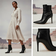 Tuhoomall Fashion Ankle Boots for Women with Cross Strap Design, Stiletto Heel, Studded Detail, Perfect for Casual and Office Wear