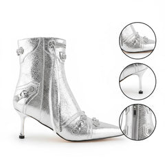 Tuhoomall Stylish Women's Ankle Boots with Zipper, Fringe and Studs for Parties and Casual Outings, Comfortable 3.55 Inch High Heels