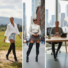 Tuhoomall Over-The-Knee Fashion Boots for Women, High Heels 9.5cm, Zipper Closure, Solid Color with Pocket and Metal Buckle, Perfect for Parties and Performances