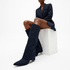 Tuhoomall Fashion Women's Foldable Ankle Boots, Striped Pointed Toe, 7cm Stiletto Heels for Work and Casual Wear