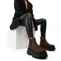 Tuhoomall Fashionable Women's Loafers Ankle Boots With 6cm Thick Sole For Everyday Use Stylish Waterproof Design In Solid Color