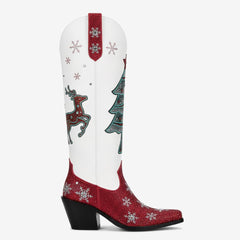 Tuhoomall Western Style Knee High Boots for Fashionable Casual Daily Wear with Comfortable Wide Toe and Sparkling Rhinestones, All-Season Footwear Tuhoomall