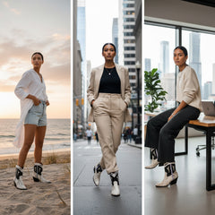 Tuhoomall Floral Ankle Cowboy Boots for Women, Low Chunky Heel 2.75 in, Elegant Vegan Leather, Perfect for Casual and Formal Occasions