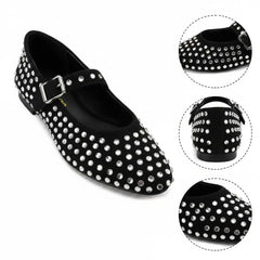 Tuhoomall Ballet Flats Women’s Boots with Studded Design, Comfortable Slip-On, Casual Style, Rubber Sole and Adjustable Buckle, Low Top Tuhoomall