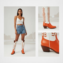 Tuhoomall Western Mid Calf Boots for Women, Embroidered Vegan Leather, Casual Chunky Heel, Spring Autumn Winter Fashion