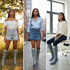 Tuhoomall Fashion Casual Mid-Calf Boots with Gradient Pattern, Pointed Toe, Chunky Heel, Slip-On Design for All Seasons