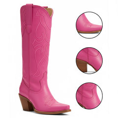 Tuhoomall Western Style Floral Embroidered Ankle Boots with Chunky Heel for Fashionable Casual Wear, Party and Ballroom, Zipper Closure, PU Upper Tuhoomall