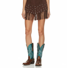 Tuhoomall Stylish Embroidered Mid-Calf Boots for Women, Low Thick Heel, Square Toe, Perfect for Parties and Casual Outings