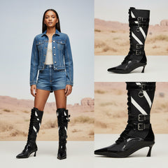 Tuhoomall Knee High Comfort Boots With Adjustable Buckles And Stylish Zippers For Dancing And Party Events