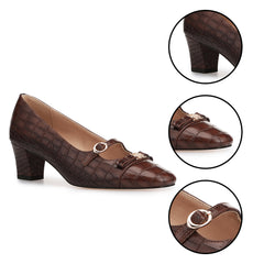 Tuhoomall Checkered Mid-Heel Sandals for Women, Comfortable Closed-Toe Design, Adjustable Buckle, 5cm Chunky Heel, Stylish Footwear for Work and Formal Occasions