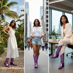 Tuhoomall Western Style Embroidered Mid Calf Boots for Women, Pointed Toe, Chunky Low Heel, Fashionable All-Season Footwear, Perfect for Parties