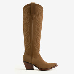 Tuhoomall Western Cowboy Knee High Boots for Women, Floral Embroidery, Comfortable Chunky Heel, Perfect for Travel and Outdoor Fashion