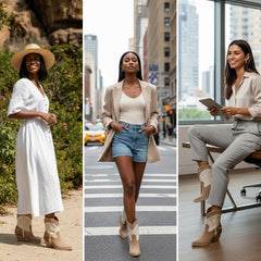 Tuhoomall Floral Ankle Cowboy Boots for Women, Low Chunky Heel 2.75 in, Elegant Vegan Leather, Perfect for Casual and Formal Occasions