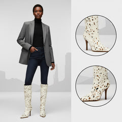 Tuhoomall Fashion Knee-High Boots for Women, Stylish Casual Wear with Chunky Heels and Zipper Detail, Versatile for Work and Everyday Use