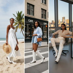 Tuhoomall Western Knee-High Cowgirl Boots with Embroidery, Chunky Heel, Slip-On Design for Outdoor Adventures