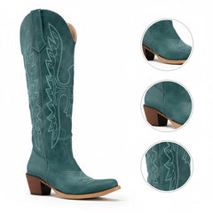 Tuhoomall Womens Cowgirl Boots Fashion Over the Knee Boots With Classic Embroidery