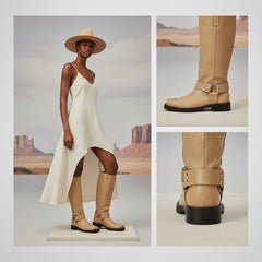 Tuhoomall Stylish Knee High Boots For Women | Comfortable Chunky Heel | Everyday Casual & Travel Use | Solid Color With Metallic Buckle