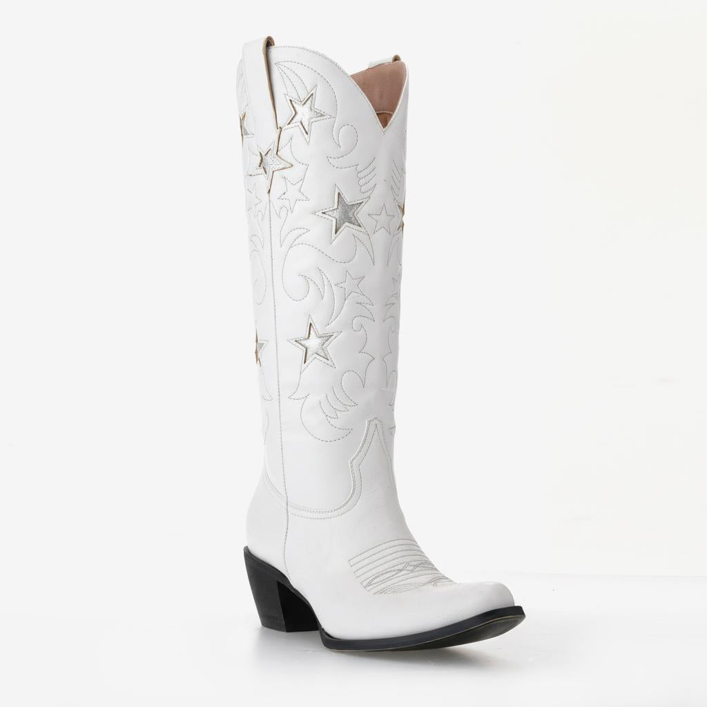 Tuhoomall Embroidered Western Boots For Women, Chunky 5.6cm Heel, Casual Wedding Style, Durable Rubber Sole, All-Season Versatility Tuhoomall