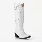 Tuhoomall Embroidered Western Boots For Women, Chunky 5.6cm Heel, Casual Wedding Style, Durable Rubber Sole, All-Season Versatility