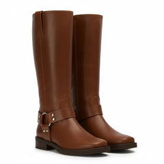 Tuhoomall Stylish Knee High Boots For Women | Comfortable Chunky Heel | Everyday Casual & Travel Use | Solid Color With Metallic Buckle