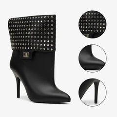 Tuhoomall Pointed Toe Ankle Boots with Studded Design and High Heel for Fashionable Casual Outfits, Parties, and Events Tuhoomall