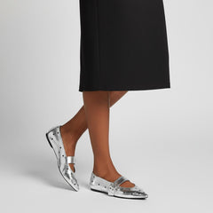 Tuhoomall Comfortable Pointed-Toe Flat Shoes with Adjustable Buckle for Casual Party Style - Studded Genuine Leather Upper, Rubber Sole