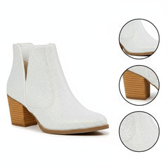 Tuhoomall Glitter Ankle Boots for Women, 3-Inch Chunky Heel, Shiny Pointed Toe, Perfect for Parties and Fashion Events