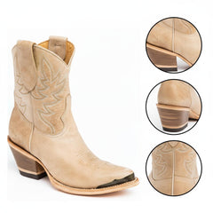 Tuhoomall Western Style Ankle Boots For Women, Vintage Plain Leather, Low Heel, Casual Chic, All-Season Fashion, Unique Embroidery Design