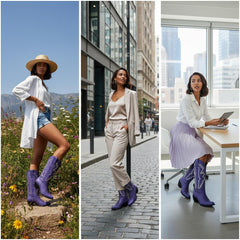 Tuhoomall Western Ankle Boots for Women, Chunky Heel, Rhinestone Embroidery, Slip-On, All-Season Comfortable Casual Style