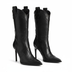 Tuhoomall Western Style Ankle Boots for Women, Thin High Heel 3.94in, Floral and Solid Pattern, Zipper Closure, Fashionable Casual Wear for All Seasons