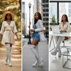 Tuhoomall Thigh High Satin Platform Boots with Chunky Heel and Rhinestone Embellishments for Parties and Special Occasions