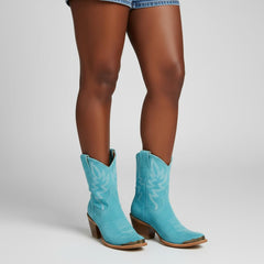 Tuhoomall Western Style Ankle Boots For Women, Vintage Plain Leather, Low Heel, Casual Chic, All-Season Fashion, Unique Embroidery Design