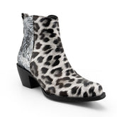 Tuhoomall Western Fashion Ankle Boots for Women - Leopard Print, Chunky Heel, Slip-On, Vegan Friendly - Stylish Casual Footwear for Everyday Wear