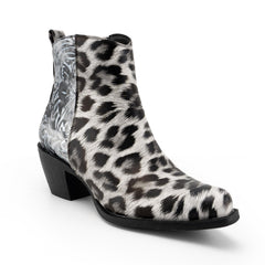 Tuhoomall Western Fashion Ankle Boots for Women - Leopard Print, Chunky Heel, Slip-On, Vegan Friendly - Stylish Casual Footwear for Everyday Wear