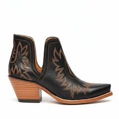 Tuhoomall Stylish Women's Ankle Boots, Chunky 2.36 in Heel, Slip-On Design, Embroidered Details, All-Season Fashion