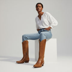 Tuhoomall Western Knee-High Boots for Women, Chunky Heel, Slip-On, Solid Color, Perfect for Parties and Outdoor Events