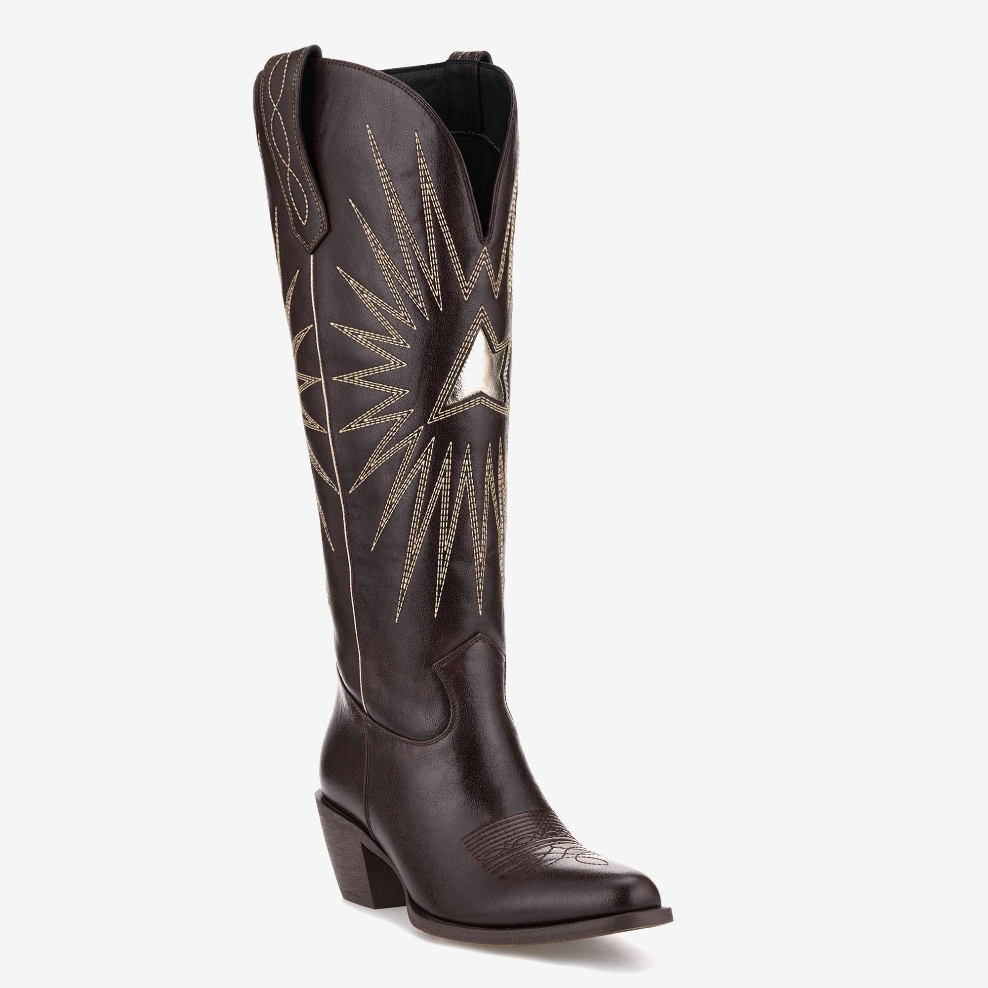 Tuhoomall Western Knee High Boots For Women - Stylish Embroidered Design, Chunky Heel For Comfort, Perfect For Casual And Formal Occasions Tuhoomall