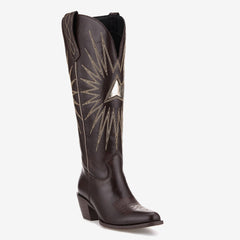 Tuhoomall Western Knee High Boots For Women - Stylish Embroidered Design, Chunky Heel For Comfort, Perfect For Casual And Formal Occasions Tuhoomall