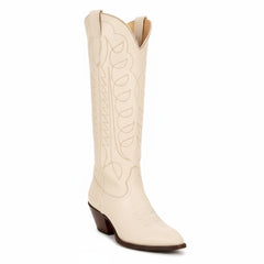 Tuhoomall Western Boots for Women with Embroidery, Chunky Heel 2.00 in, Mid-Calf Length, Vegan Leather, Casual Fashion Footwear, All Seasons