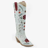 Tuhoomall Western Cowboy Knee-High Boots with Floral Embroidery, Chunky Heels for Fashion, Outdoor and Casual Wear, Unique Hollow Design, All-Season Ready Tuhoomall