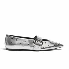 Tuhoomall Comfortable Pointed-Toe Flat Shoes with Adjustable Buckle for Casual Party Style - Studded Genuine Leather Upper, Rubber Sole Tuhoomall