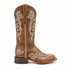Tuhoomall Retro Floral Embroidered Mid Calf Boots for Women, Comfortable Slip-On Chunky Heel Design, Perfect for Casual Lifestyle Tuhoomall