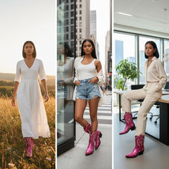 Tuhoomall Metallic Western Ankle Boots for Women - Stylish Slip-On Design with Embroidered Floral Pattern, Casual All-Season Footwear