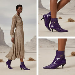 Tuhoomall Fashion Ankle Boots for Women, Comfortable Pointed Toe, Cat Heel with Hardware Buckles, Ideal for Parties and Daily Wear, Casual All-Season Style