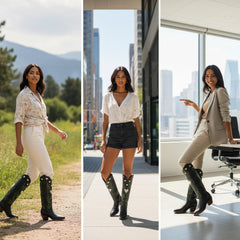 Tuhoomall Western Knee High Boots With Rubber Sole, 5cm Chunky Heel, Embroidered Sweet Pink Hearts For Casual Fashion All Year Round