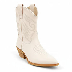 Tuhoomall Metallic Cowboy Ankle Boot with Chunky Block Heel, Pointed Toe, Embroidered Design for Casual Fashion Use, Vegan Leather, All Seasons