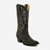 Tuhoomall Western Style Embroidered Mid-Calf Boots for Women - Chunky Heel, Suede-Like, Vintage Look for Casual Outdoor Fashion