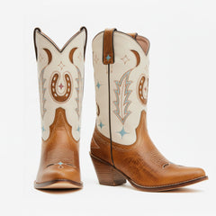 Tuhoomall Western Cowboy Boots for Women - Floral Embroidery, Chunky Heels, Stylish Casual Wear, All-Season Comfort Tuhoomall