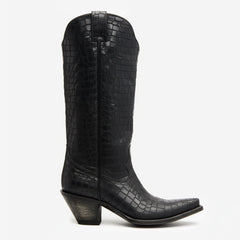 Tuhoomall Western Style Women's Boots, Fashionable Casual Mid-Calf Cowboy Boots, Solid Color with Stone Pattern, Comfortable Chunky Heel for All Seasons Tuhoomall